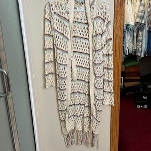 Vintage Havana long cardigan with hood and fringe size M